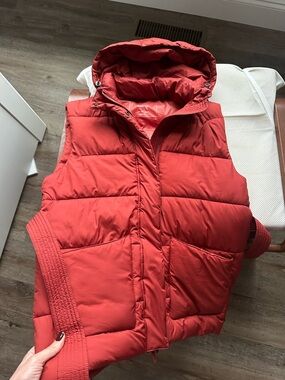 Massimo Dutti Brick Red Quilted Puffer Vest with Hood